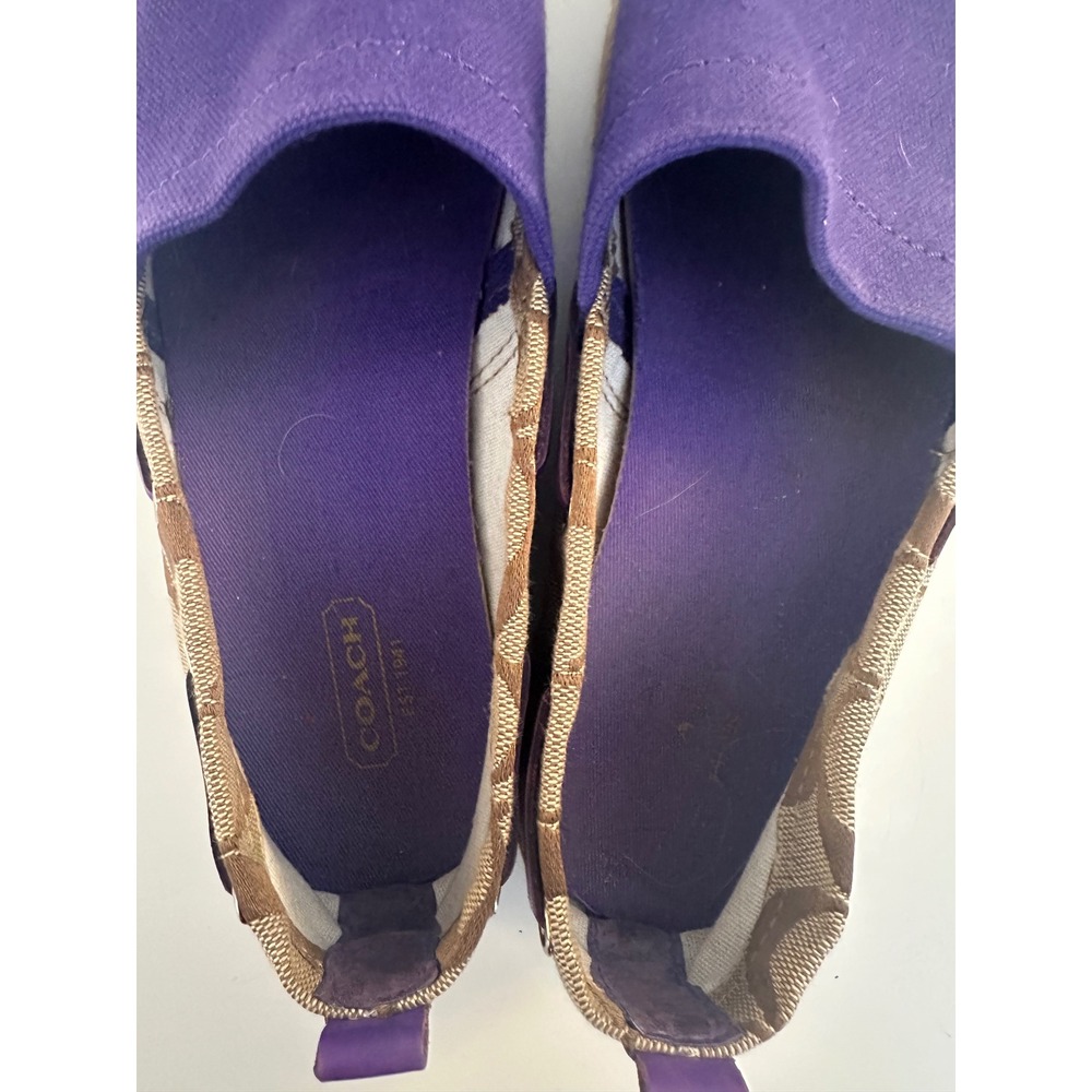 Coach Espadrille Flats Women Purple Brown Monogram Canvas Slip On Shoes Size 7 - Picture 5 of 9